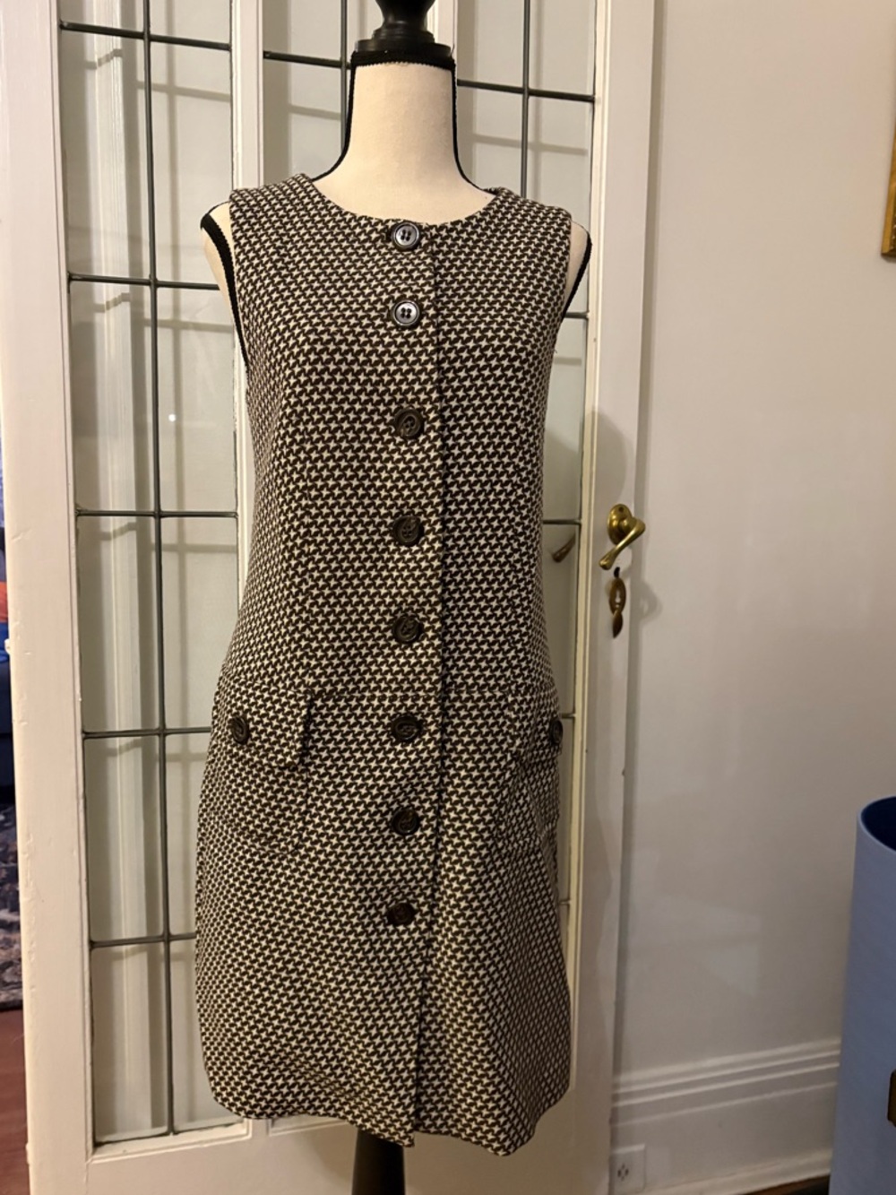 Sleeveless Black and White Houndstooth Dress